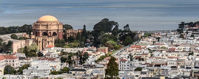 The Palace of Fine Arts from Broadway st in Pacific Heights  San Francisco, California USA